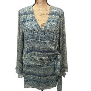 Lane‎ Bryant Fairycore True Wrap Top Sheer Bell Sleeves Teal Plus Size 22/24